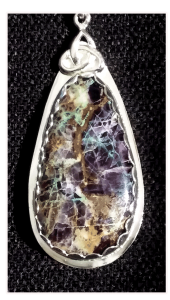 Teardrop Kaleidascope Agate Pendant in Sterling Silver with Celtic Trinity Knot